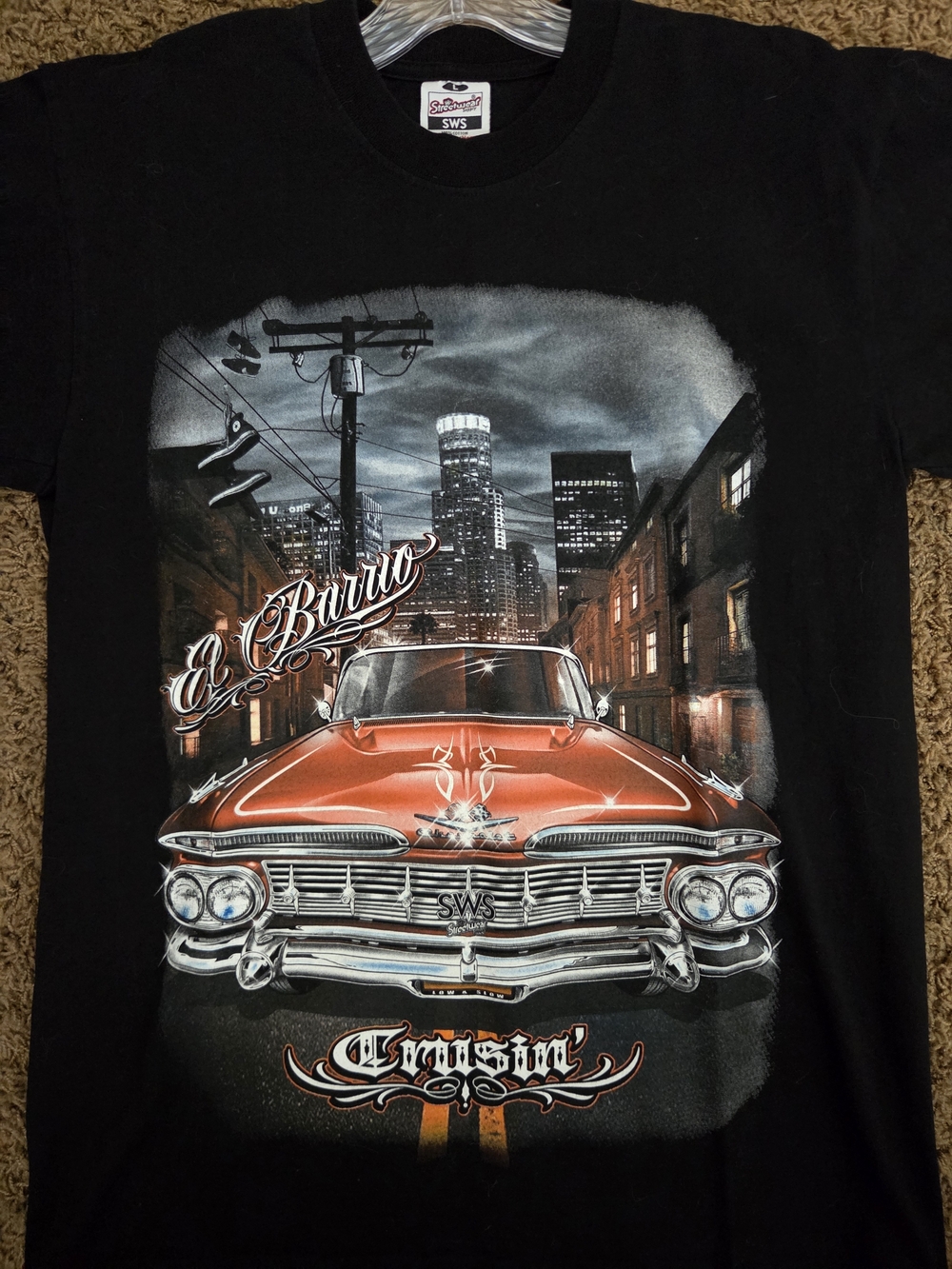Streetwear Society Black Tee with Orange Car Graphic